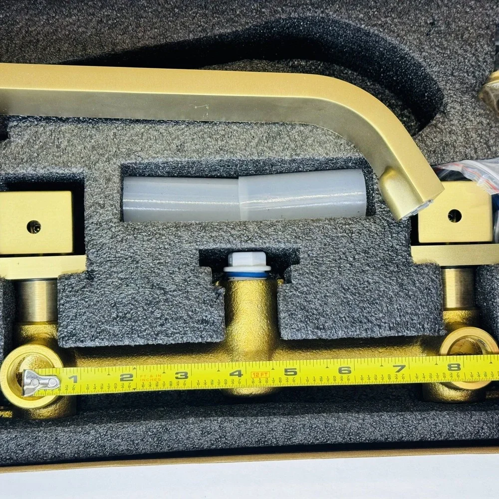 RBROHANT Brushed Gold Wall Mount Bathroom‎ Sink Faucet w/ Rough in Valve RB0996